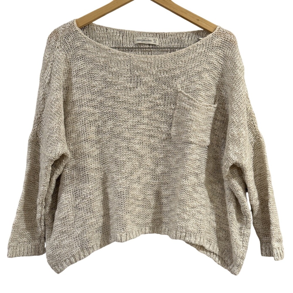Abercrombie & Fitch Long Sleeve Knit Pullover‎ Oversized Sweater Cream XS/S Boho